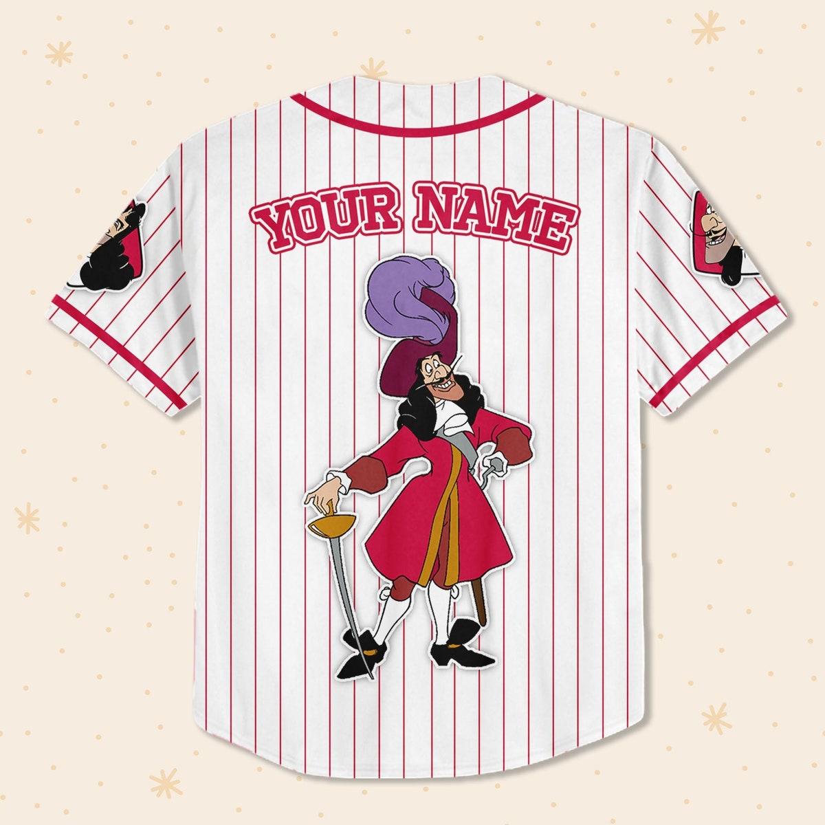 Custom Disney Captain Hook Simple Stripe Baseball Jersey 3