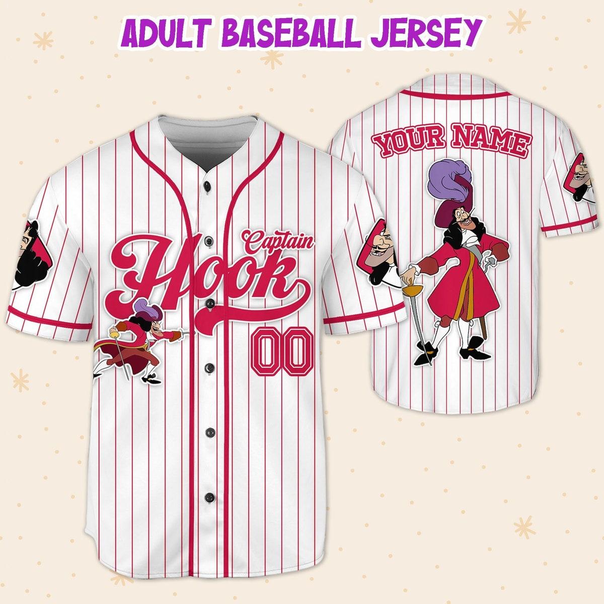 Custom Disney Captain Hook Simple Stripe Baseball Jersey 5