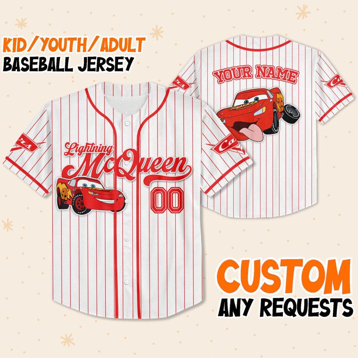 Custom Disney Cars Lightning Mcqueen Baseball Jersey 1