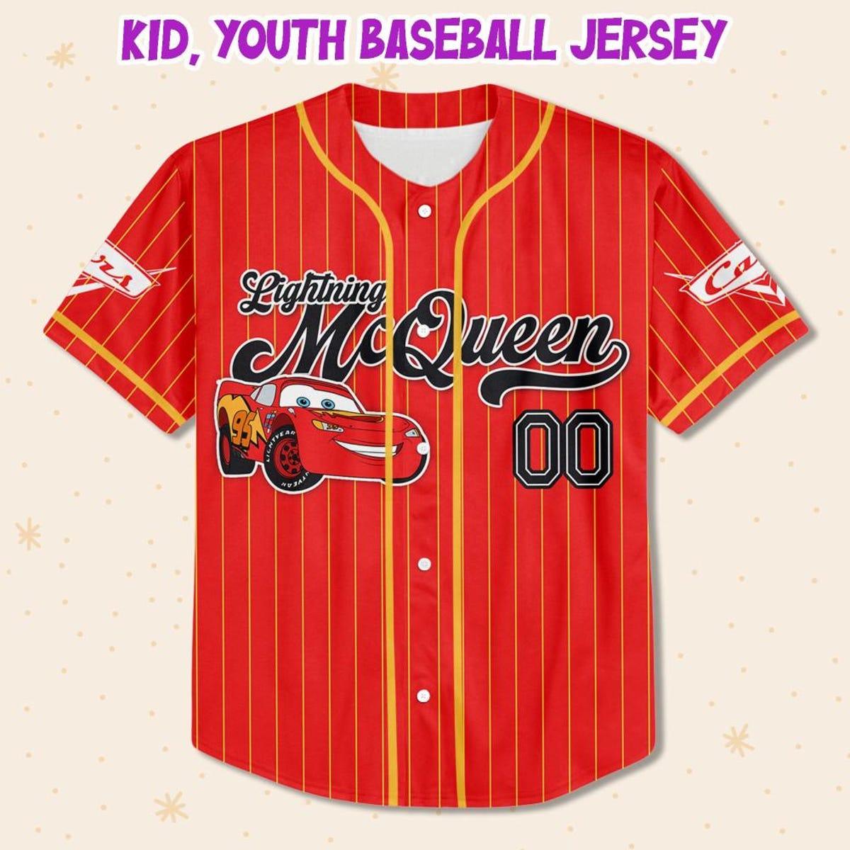 Custom Disney Cars Lightning Mcqueen Red Simple Baseball Jersey 2