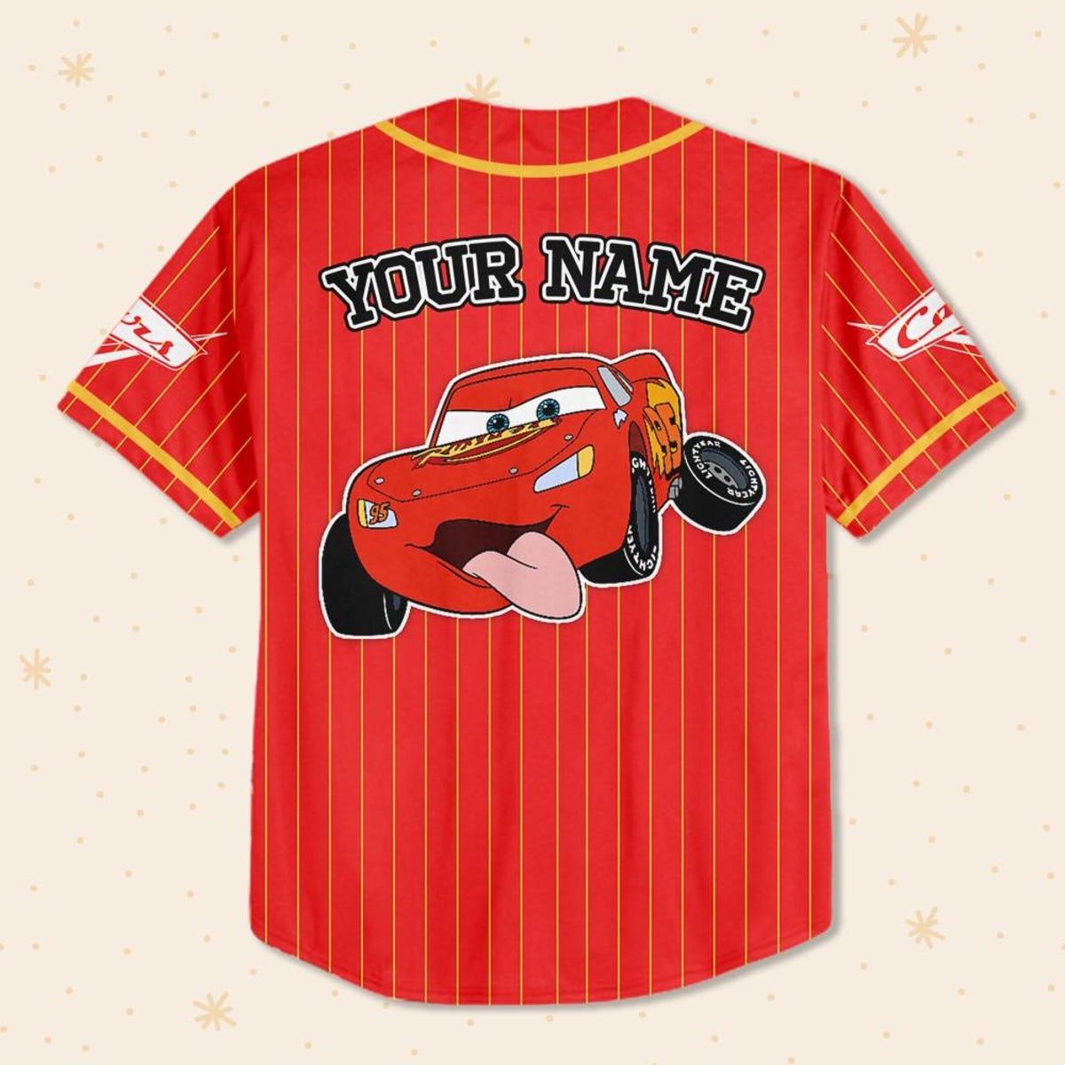 Custom Disney Cars Lightning Mcqueen Red Simple Baseball Jersey 3