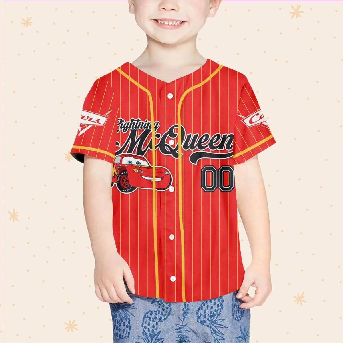 Custom Disney Cars Lightning Mcqueen Red Simple Baseball Jersey 4