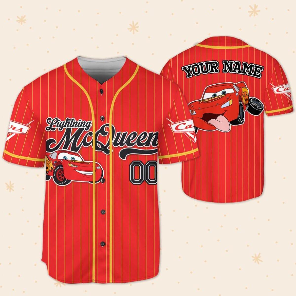 Custom Disney Cars Lightning Mcqueen Red Simple Baseball Jersey 5