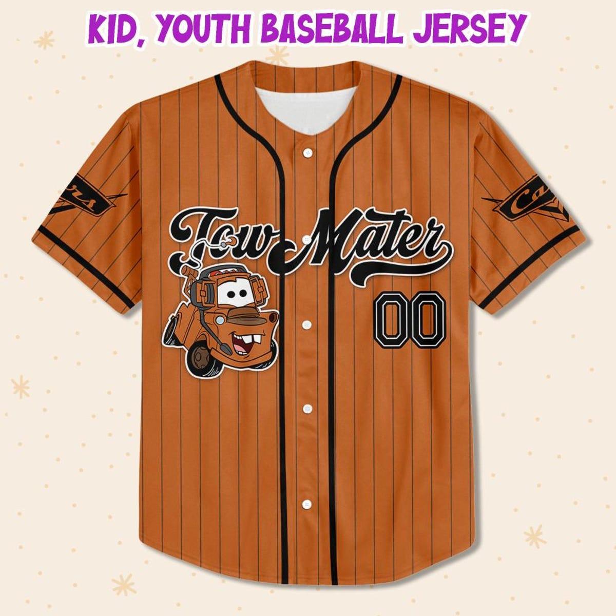 Custom Disney Cars Lightning Tow Mater Brown Simple Baseball Jersey 2