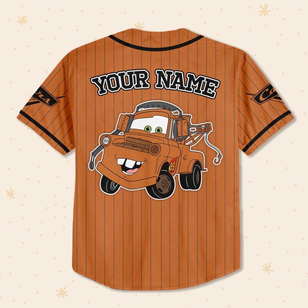 Custom Disney Cars Lightning Tow Mater Brown Simple Baseball Jersey 3