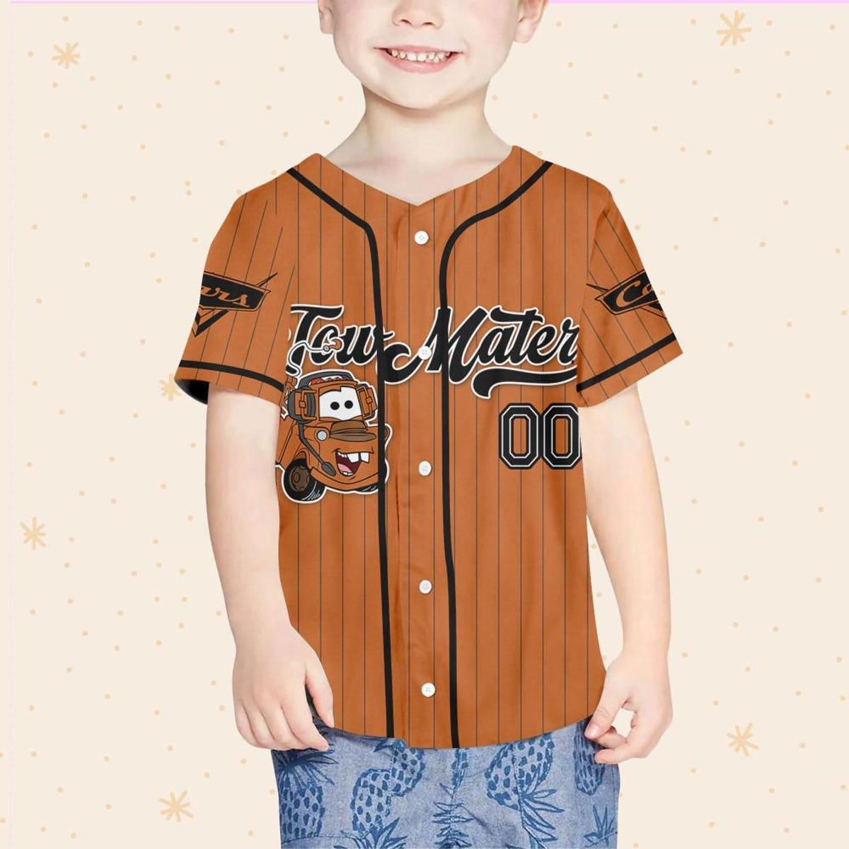 Custom Disney Cars Lightning Tow Mater Brown Simple Baseball Jersey 4