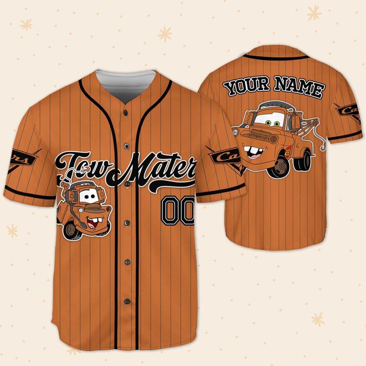 Custom Disney Cars Lightning Tow Mater Brown Simple Baseball Jersey 5