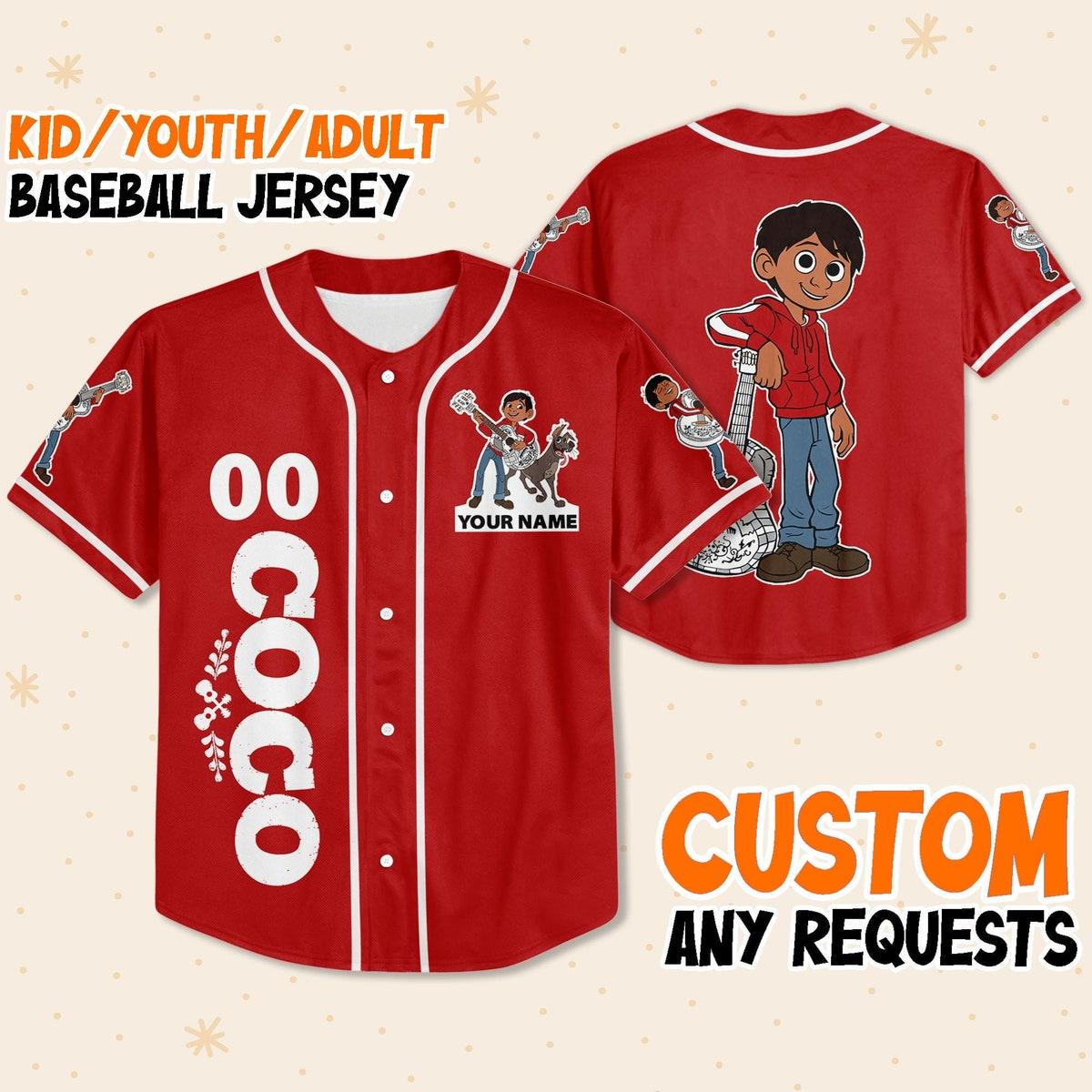 Custom Disney Coco Red Personalized Name Disney Baseball Jersey 1