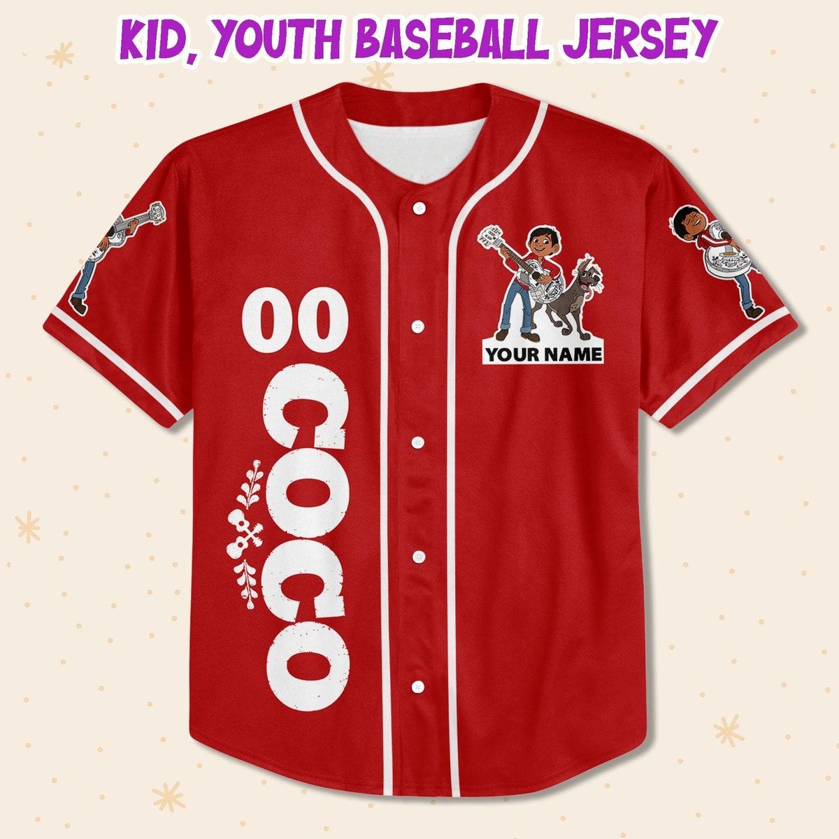 Custom Disney Coco Red Personalized Name Disney Baseball Jersey 2