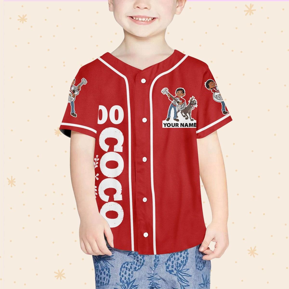 Custom Disney Coco Red Personalized Name Disney Baseball Jersey 4