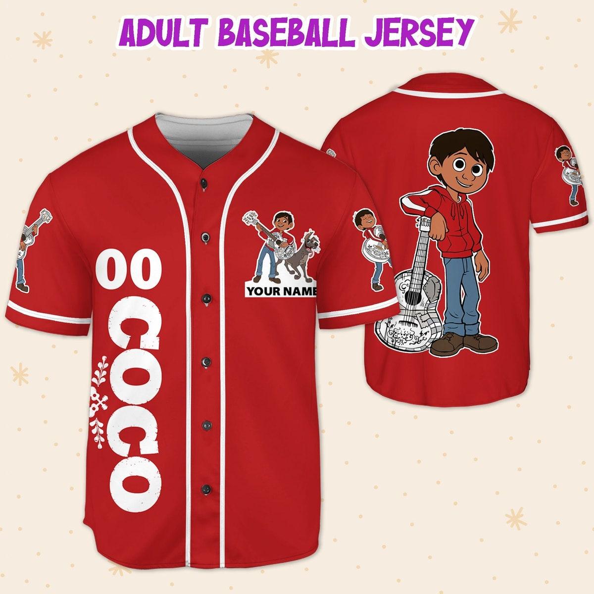 Custom Disney Coco Red Personalized Name Disney Baseball Jersey 5