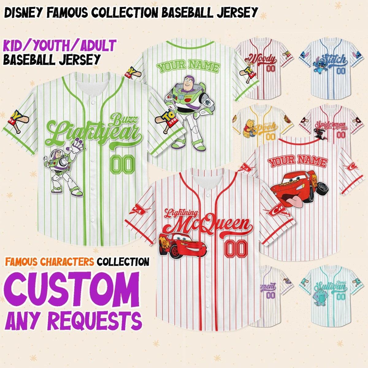 Custom Disney Famous Characters Collection Baseball Jersey 1