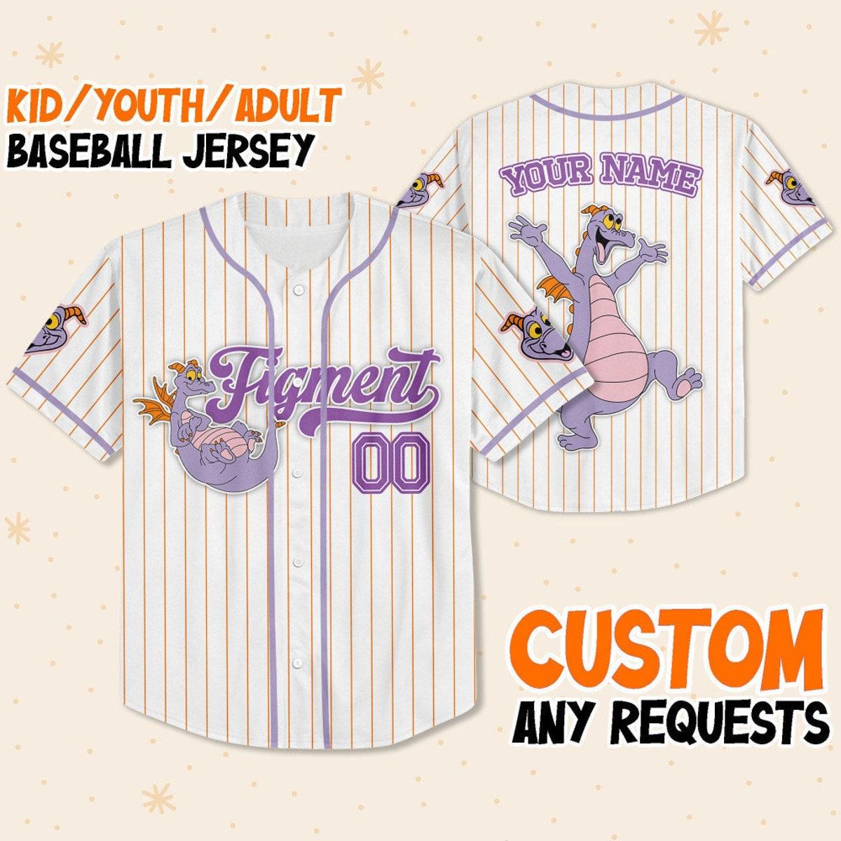 Custom Disney Figment Little Spark Simple Stripe Baseball Jersey 1