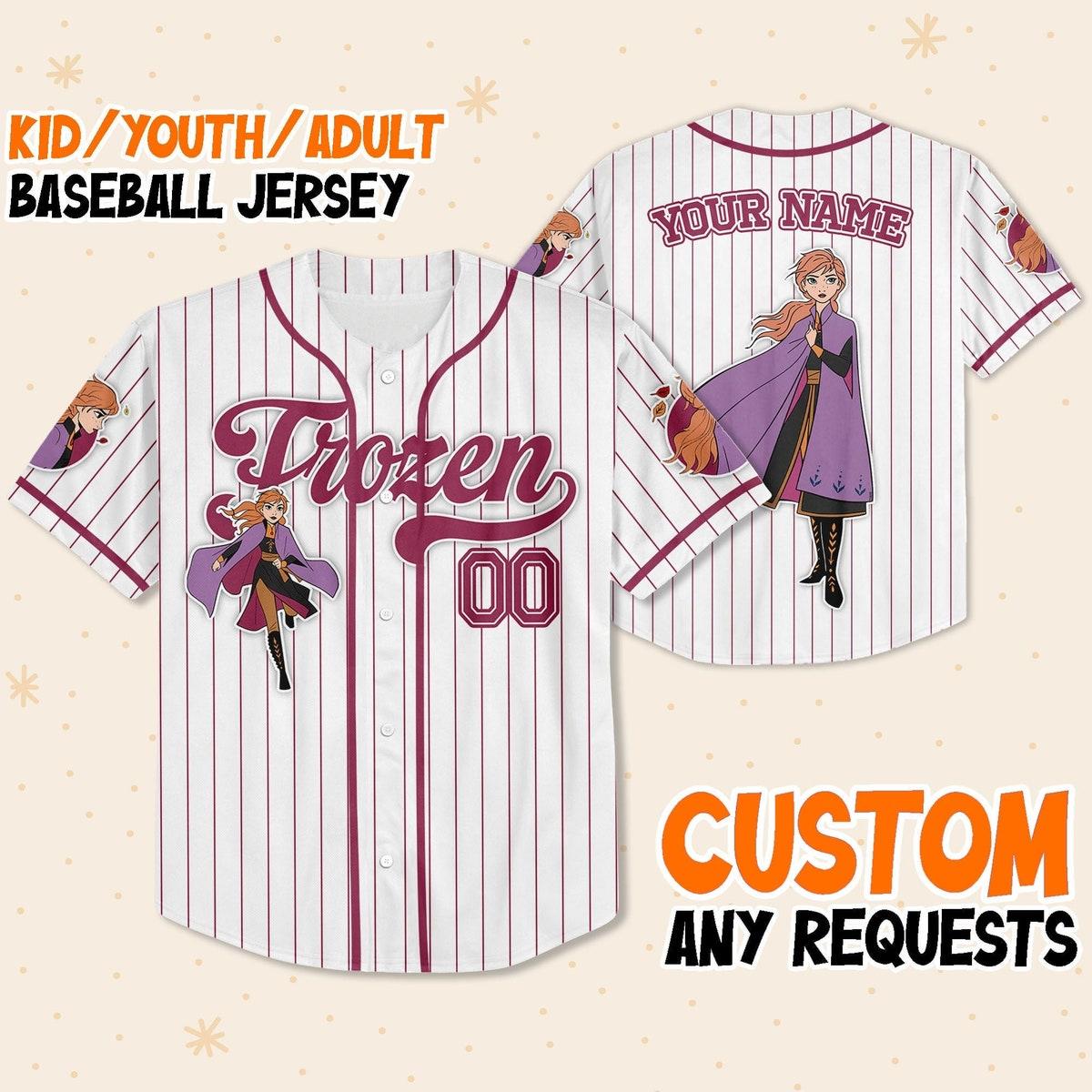 Custom Disney Frozen Anna Winter Simple Stripe Baseball Jersey 1