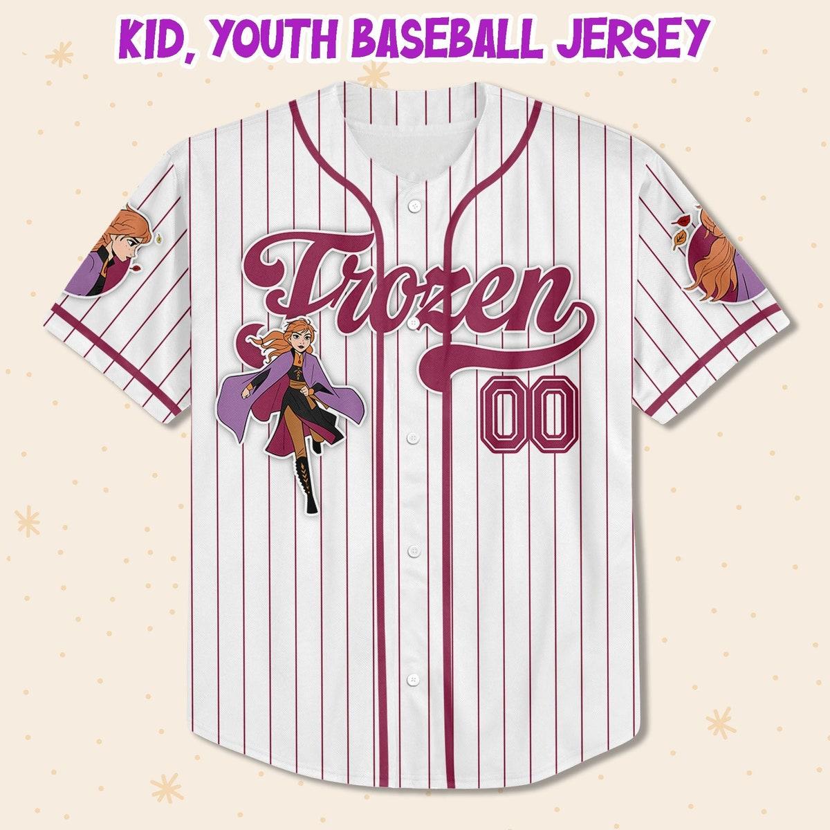 Custom Disney Frozen Anna Winter Simple Stripe Baseball Jersey 2