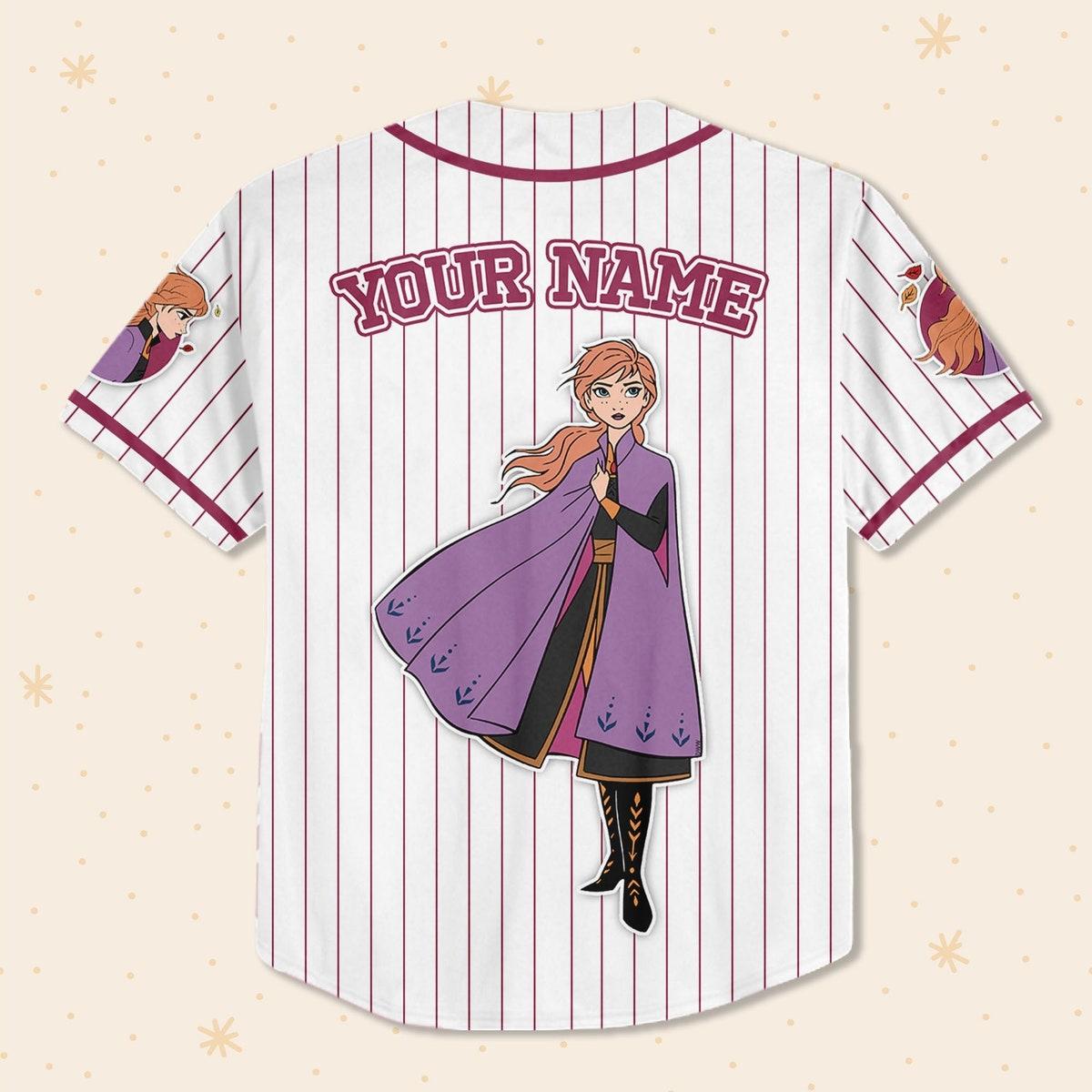 Custom Disney Frozen Anna Winter Simple Stripe Baseball Jersey 3