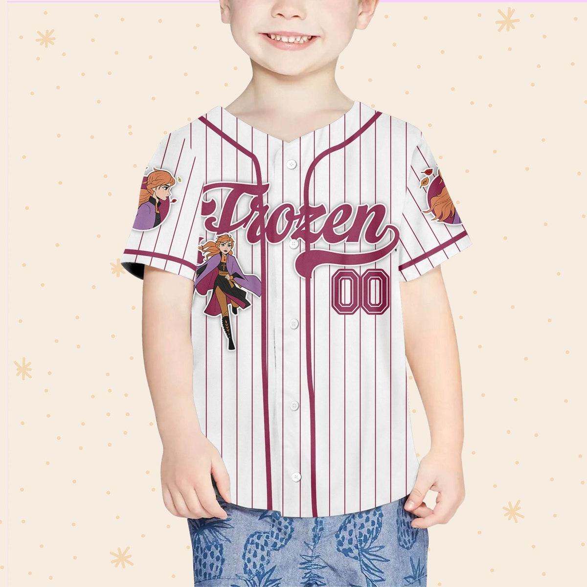 Custom Disney Frozen Anna Winter Simple Stripe Baseball Jersey 4