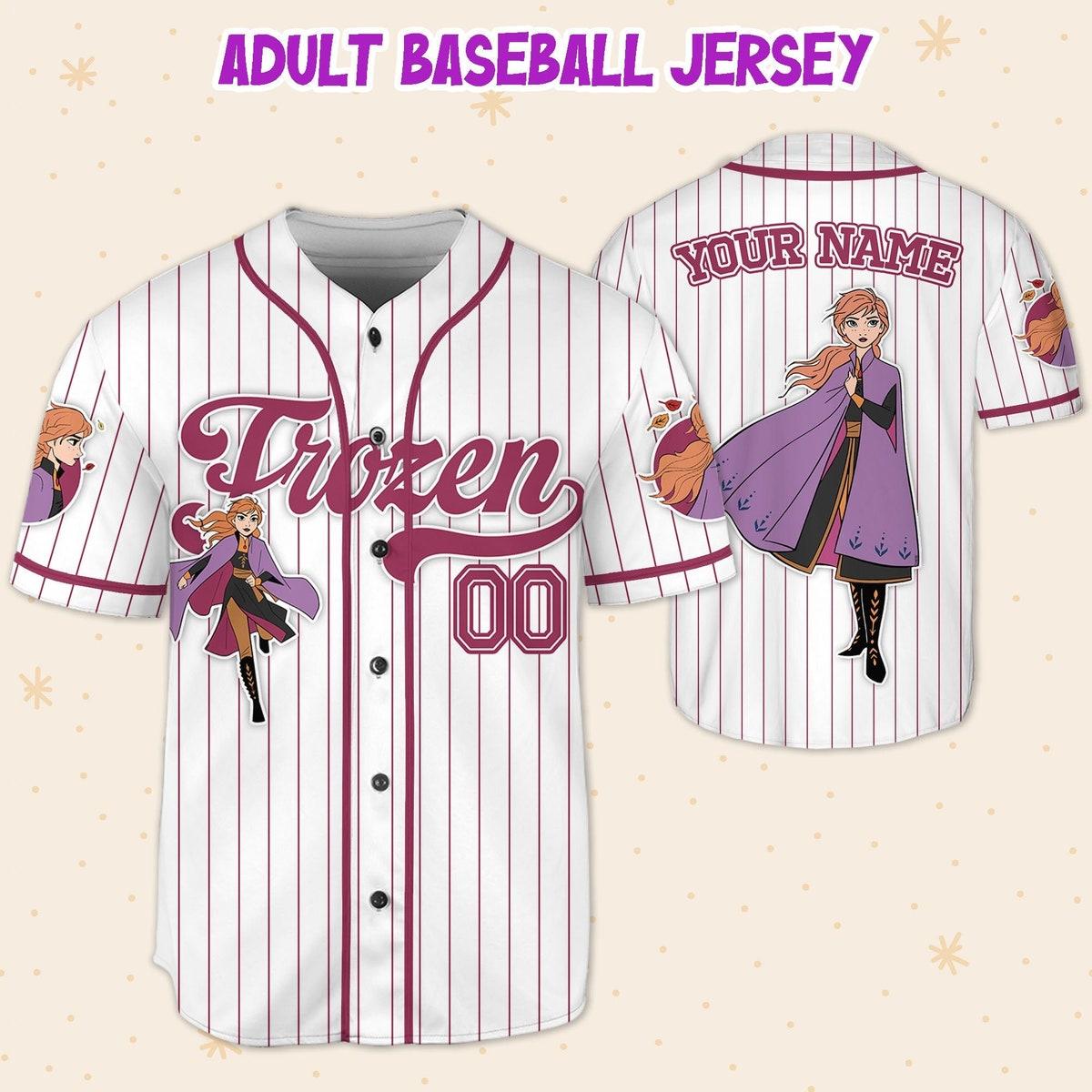 Custom Disney Frozen Anna Winter Simple Stripe Baseball Jersey 5