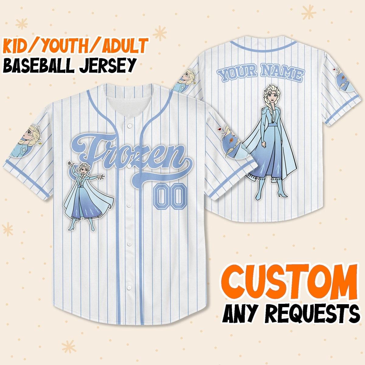 Custom Disney Frozen Elsa Winter Simple Stripe Baseball Jersey 1