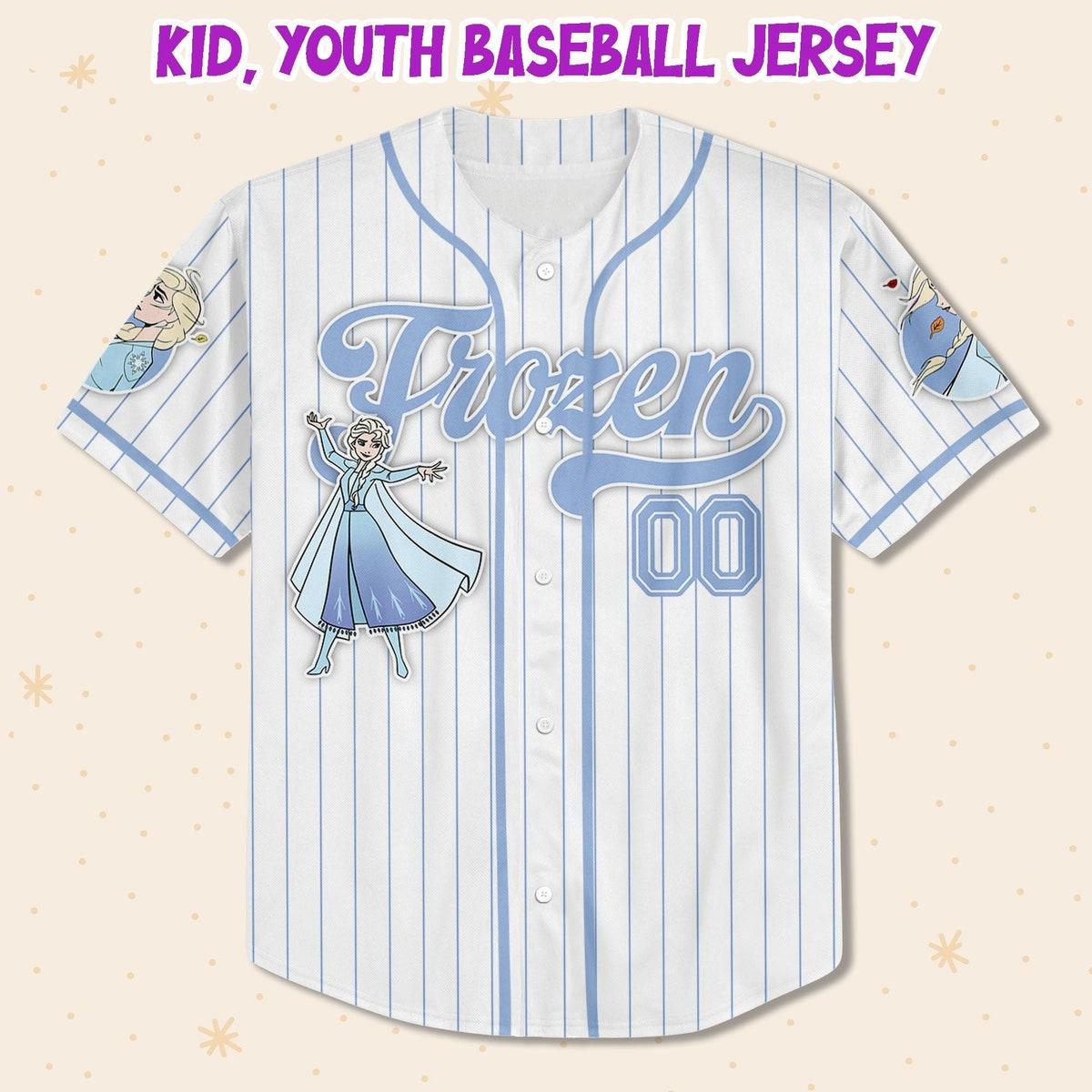 Custom Disney Frozen Elsa Winter Simple Stripe Baseball Jersey 2