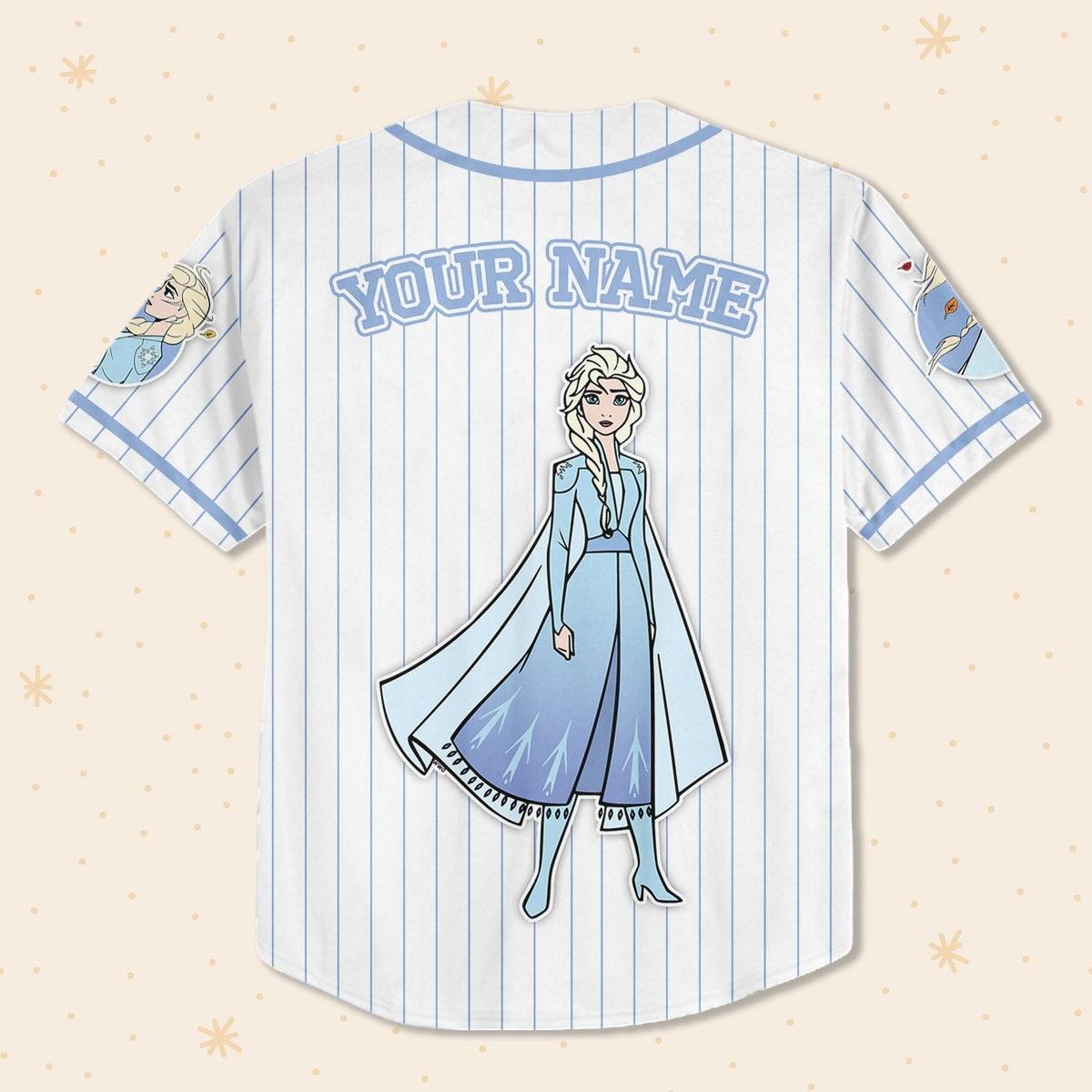 Custom Disney Frozen Elsa Winter Simple Stripe Baseball Jersey 3