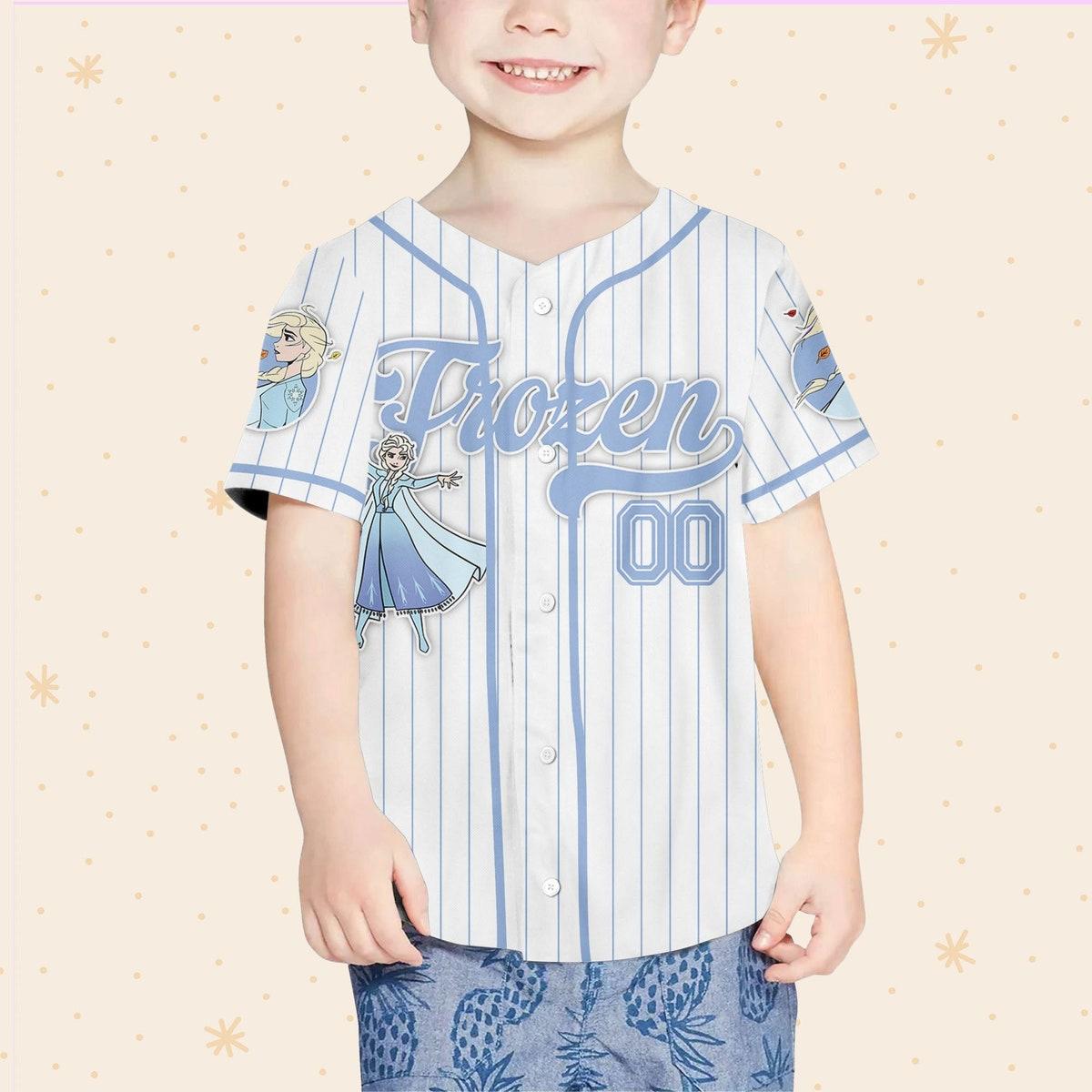 Custom Disney Frozen Elsa Winter Simple Stripe Baseball Jersey 4