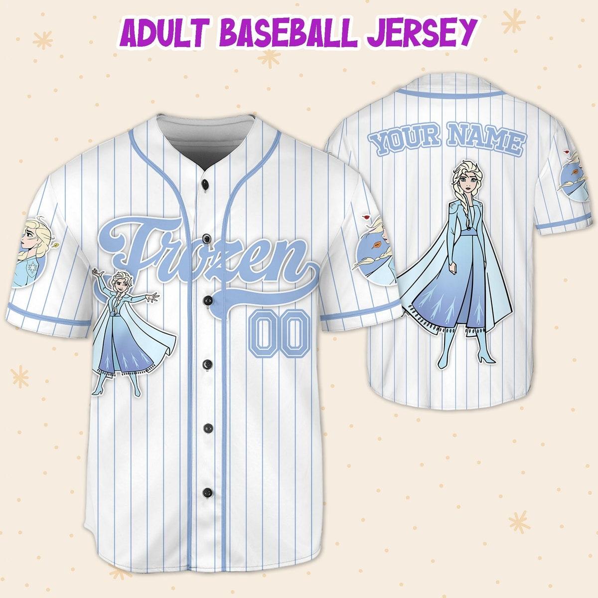 Custom Disney Frozen Elsa Winter Simple Stripe Baseball Jersey 5