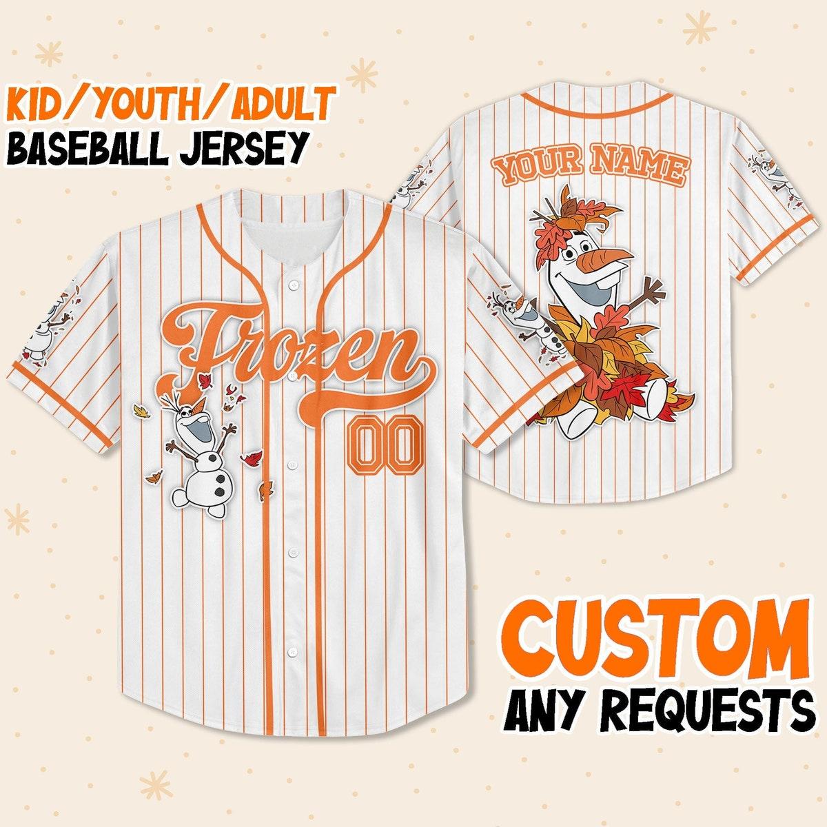 Custom Disney Frozen Olaf Simple Stripe Baseball Jersey 1