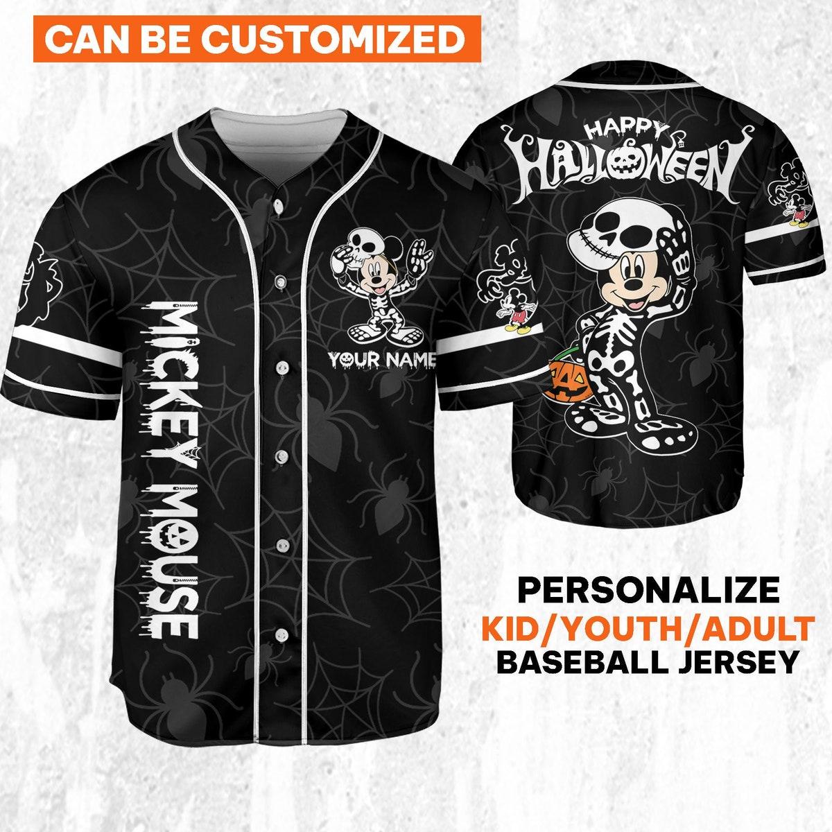 Custom Disney Halloween Mickey And Friends Skeleton Baseball Jersey 1