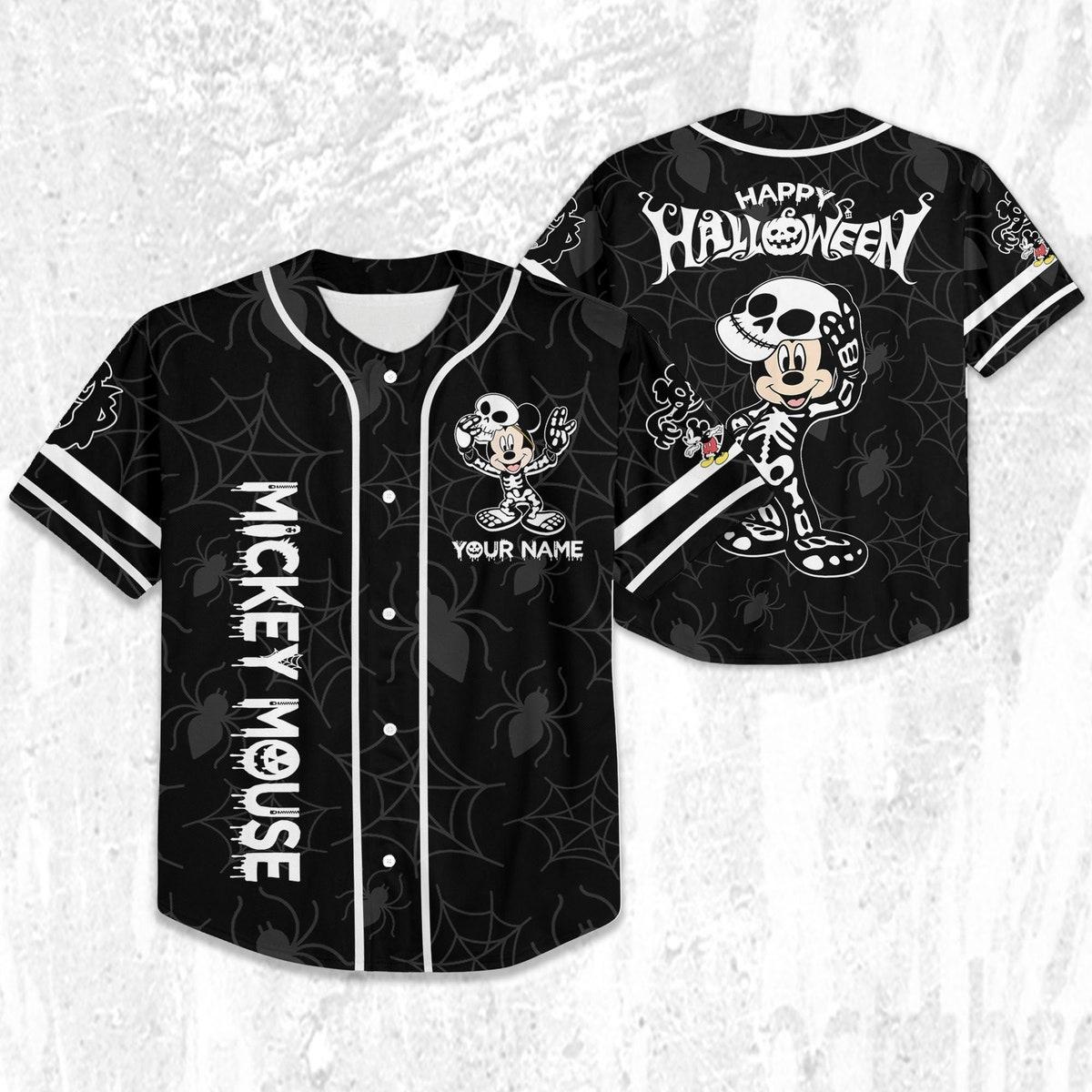 Custom Disney Halloween Mickey And Friends Skeleton Baseball Jersey 2