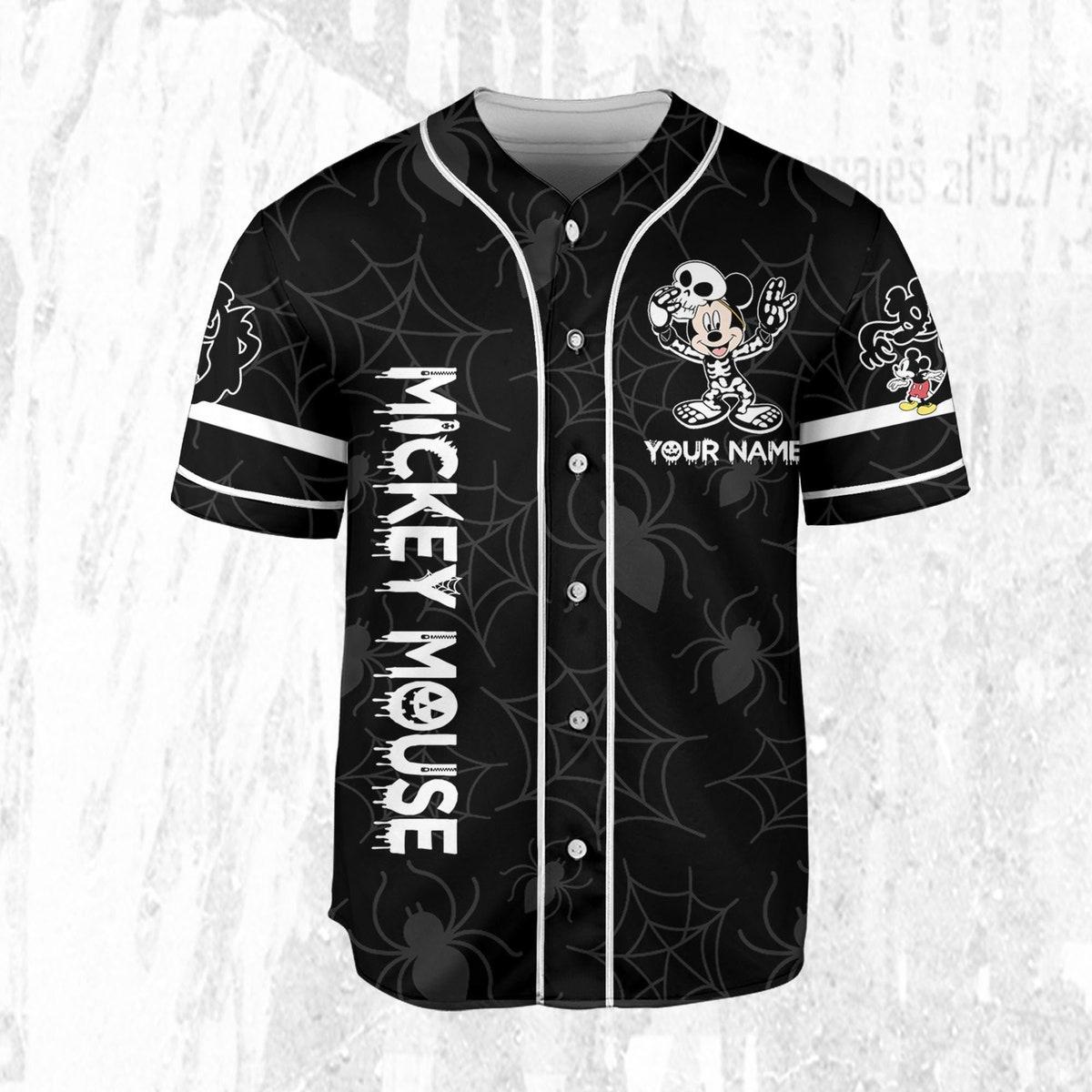 Custom Disney Halloween Mickey And Friends Skeleton Baseball Jersey 3