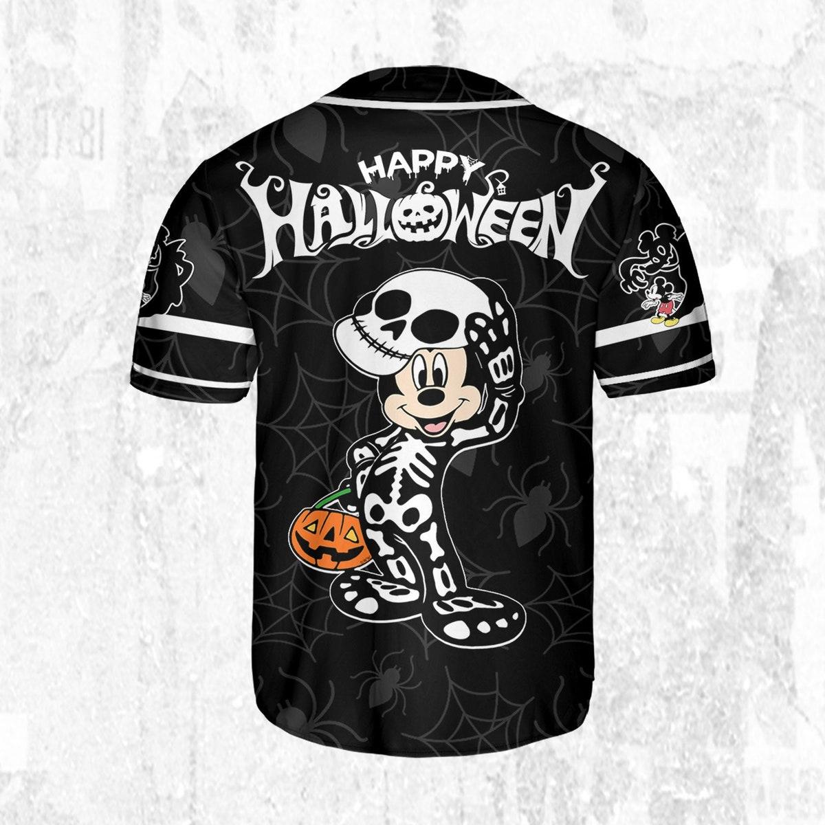 Custom Disney Halloween Mickey And Friends Skeleton Baseball Jersey 4