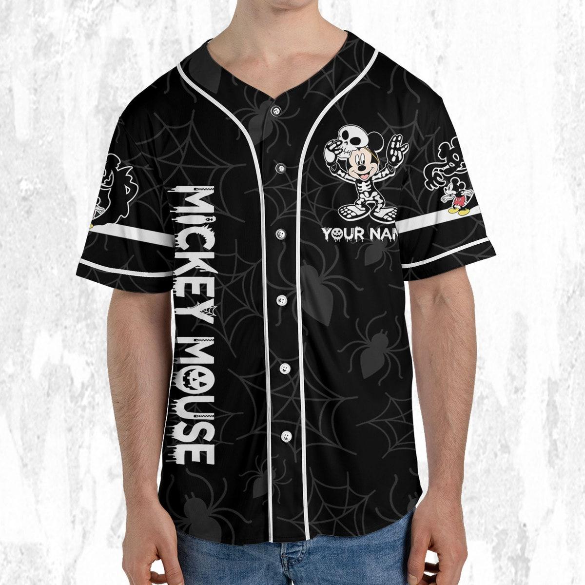 Custom Disney Halloween Mickey And Friends Skeleton Baseball Jersey 5