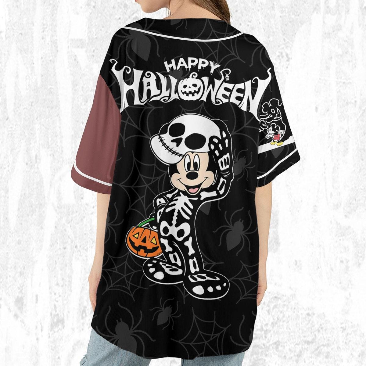 Custom Disney Halloween Mickey And Friends Skeleton Baseball Jersey 6