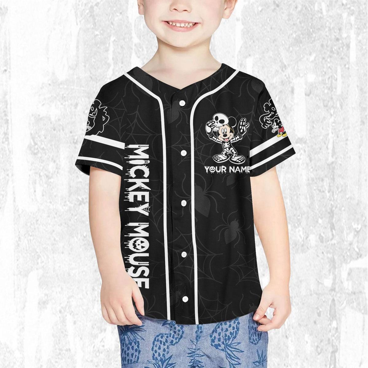 Custom Disney Halloween Mickey And Friends Skeleton Baseball Jersey 7