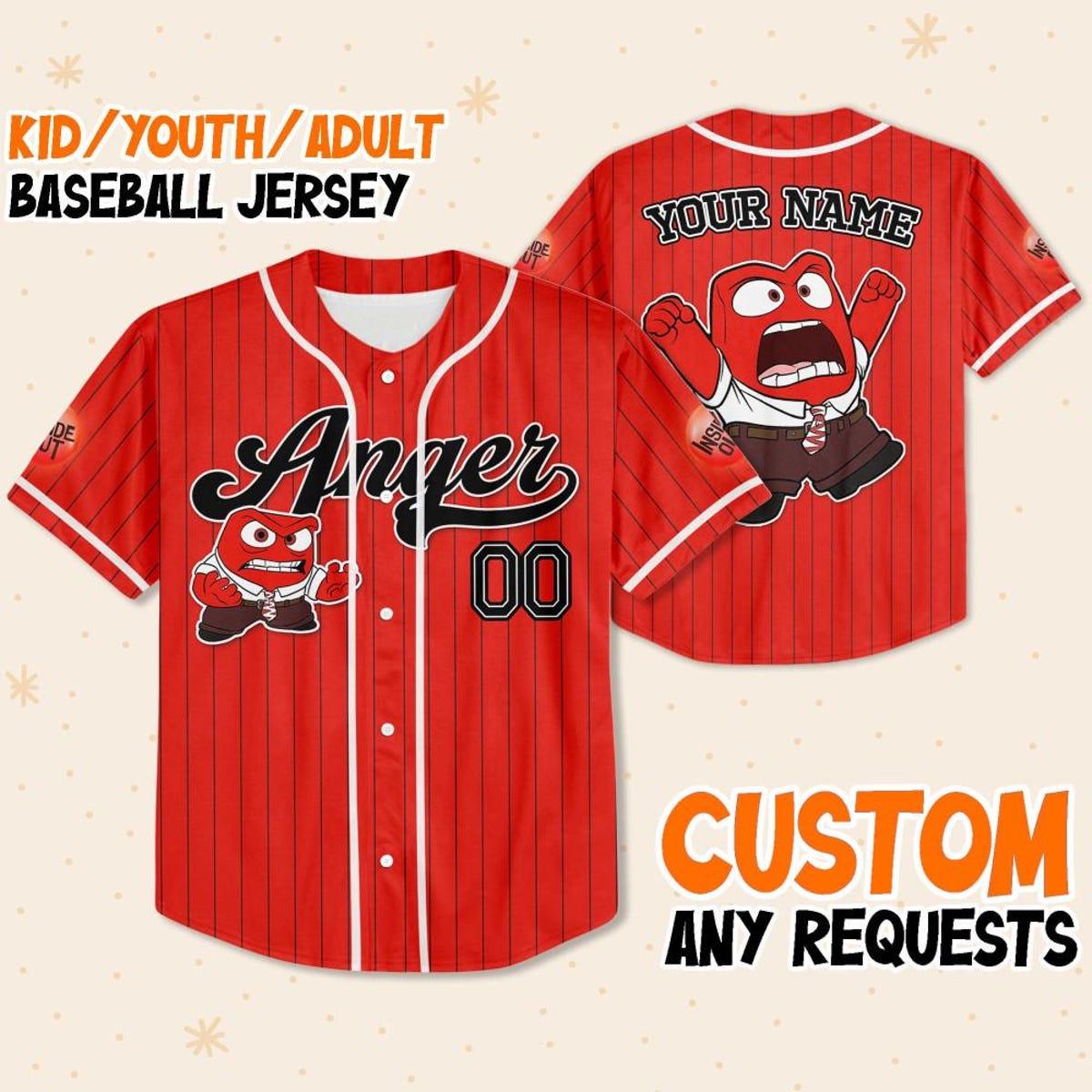 Custom Disney Inside Out Anger Simple Red Baseball Jersey 1