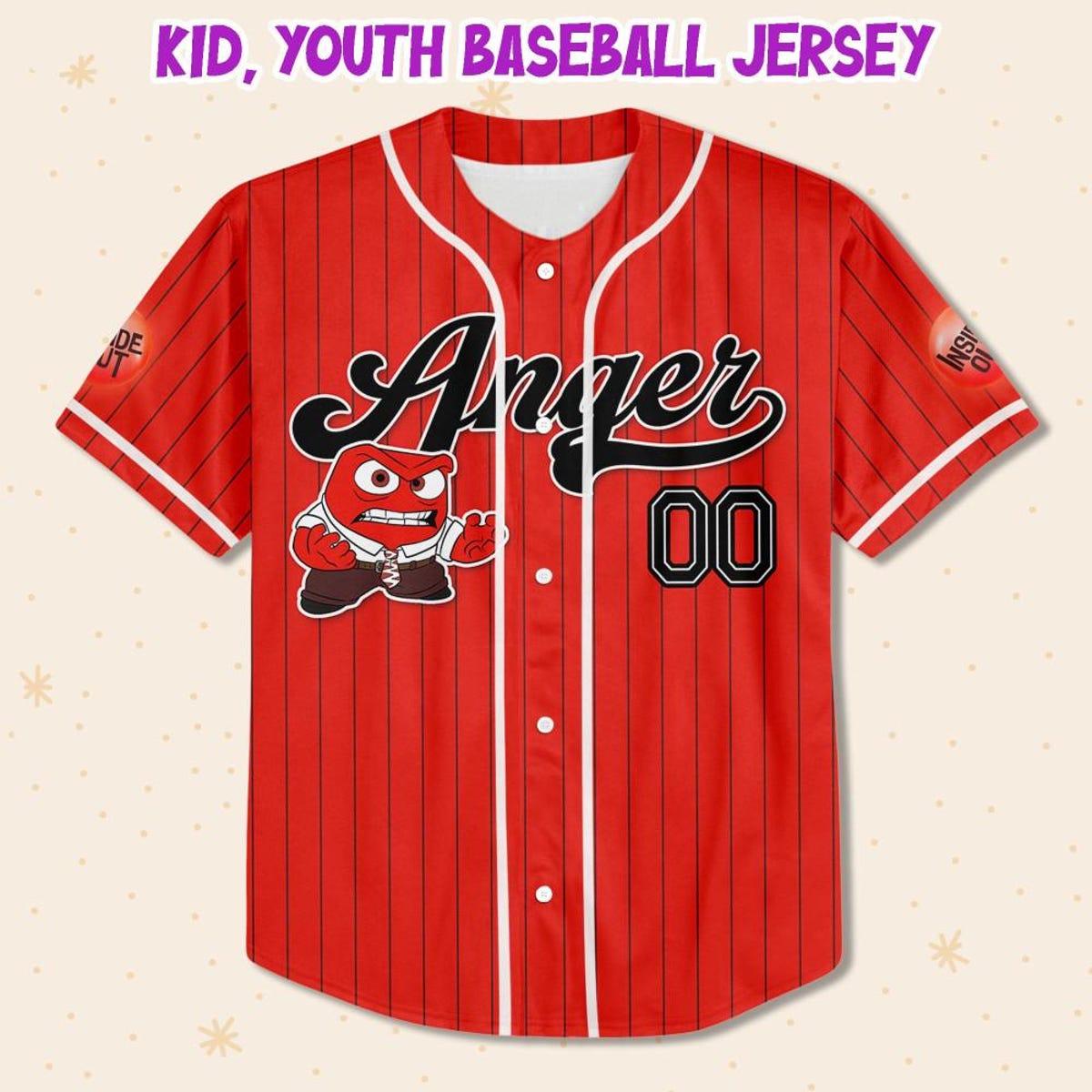 Custom Disney Inside Out Anger Simple Red Baseball Jersey 2