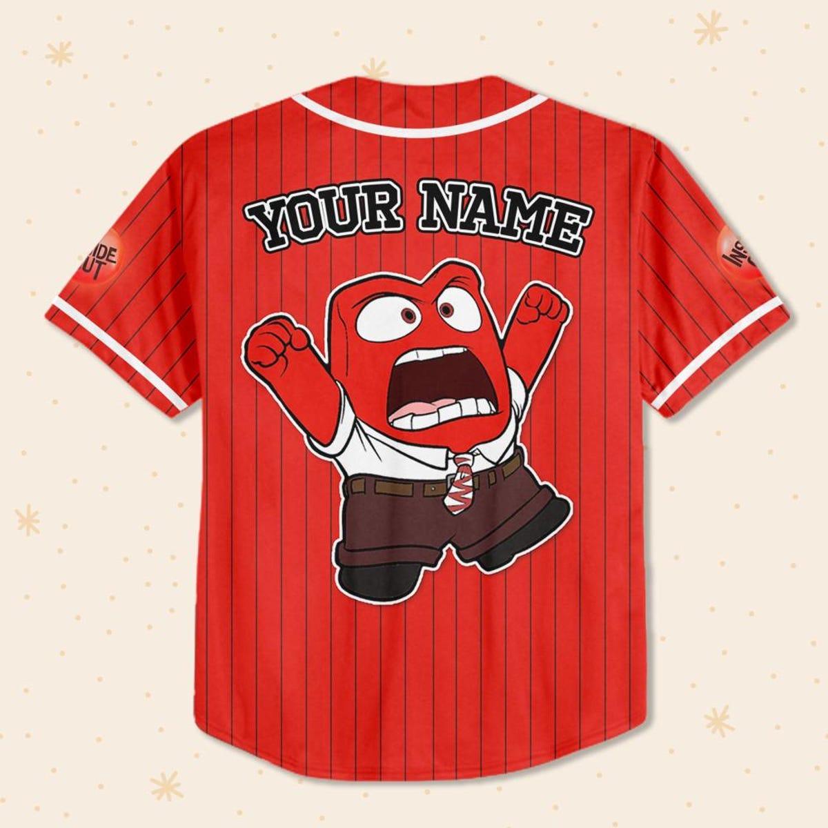 Custom Disney Inside Out Anger Simple Red Baseball Jersey 3