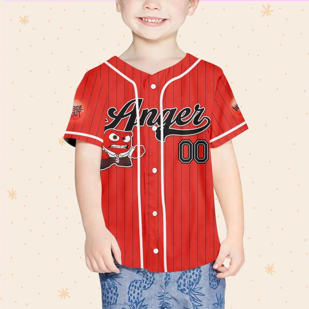 Custom Disney Inside Out Anger Simple Red Baseball Jersey 4