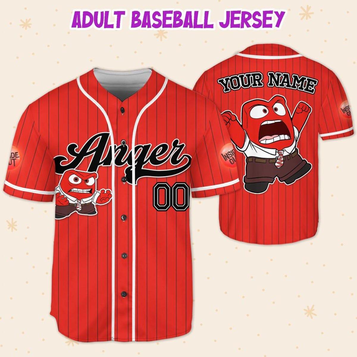 Custom Disney Inside Out Anger Simple Red Baseball Jersey 5