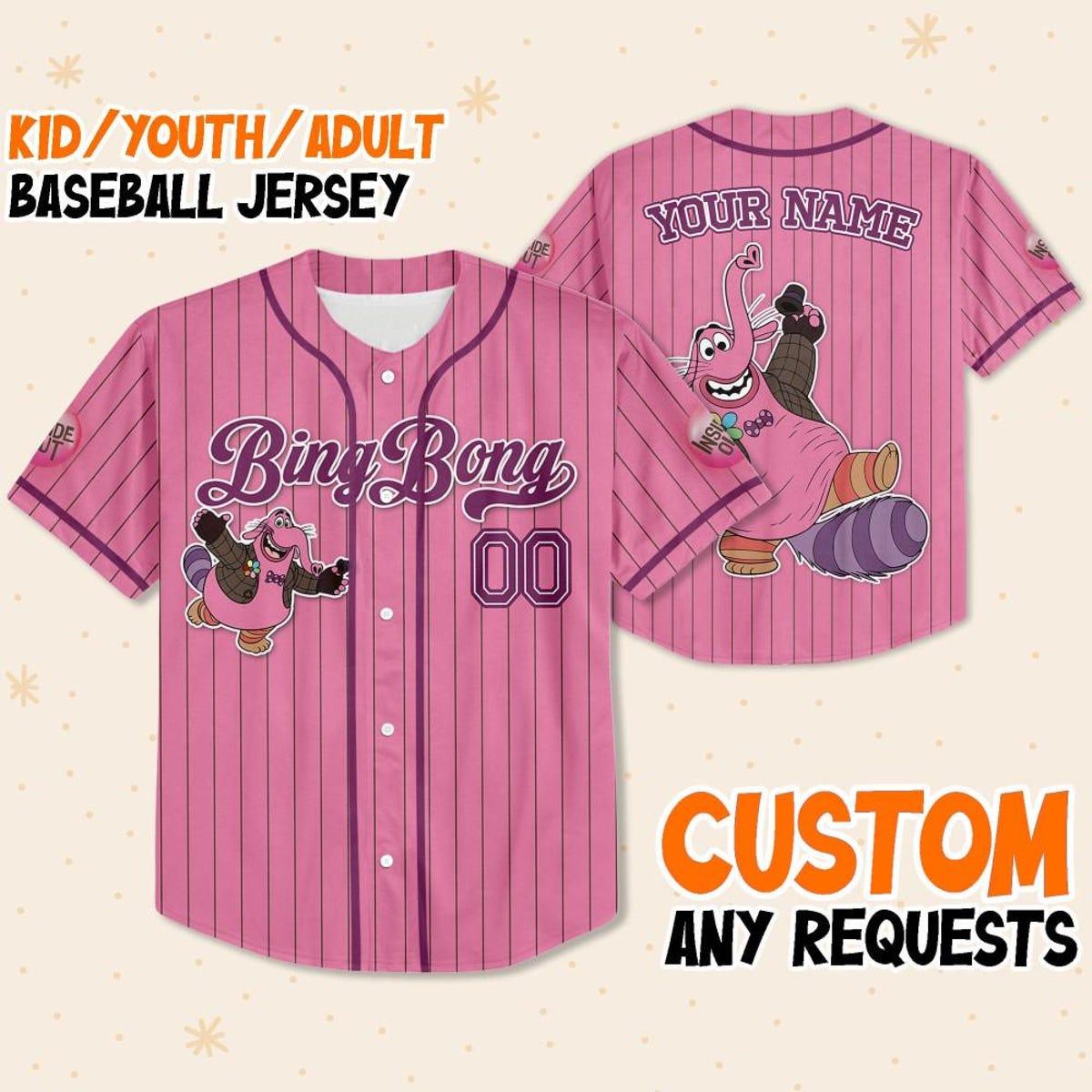 Custom Disney Inside Out Bing Bong Simple Pink Baseball Jersey 1