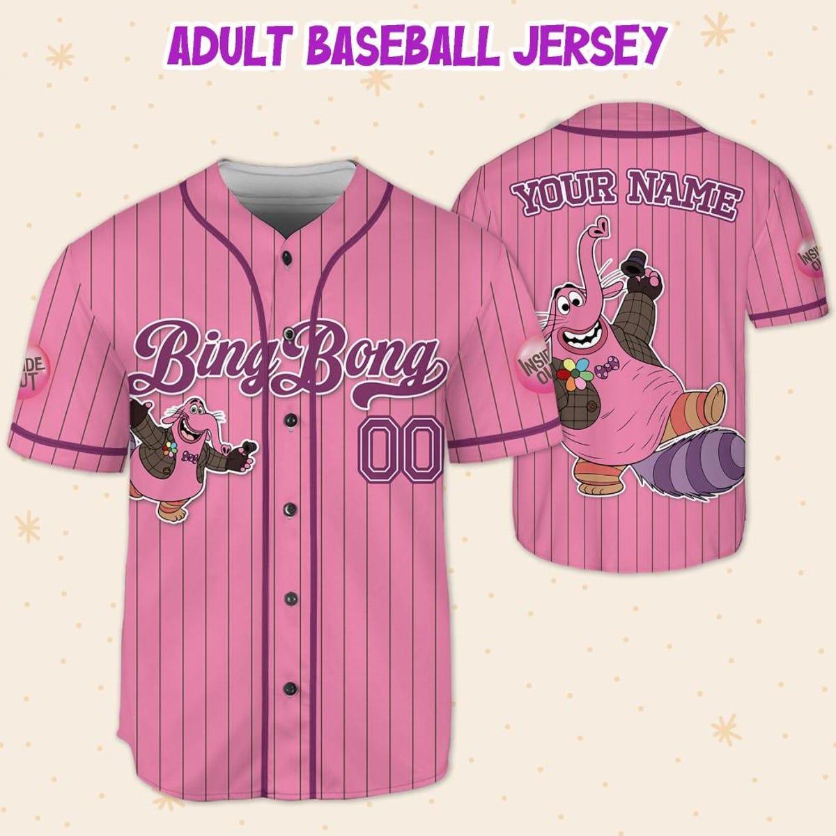 Custom Disney Inside Out Bing Bong Simple Pink Baseball Jersey 5