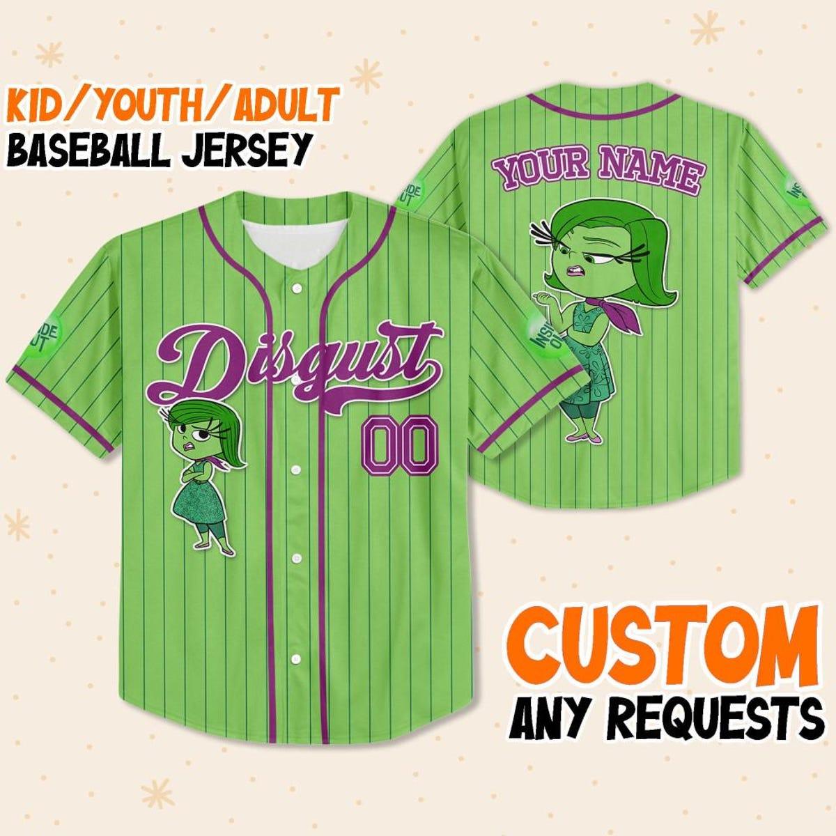 Custom Disney Inside Out Disgust Simple Green Baseball Jersey 1