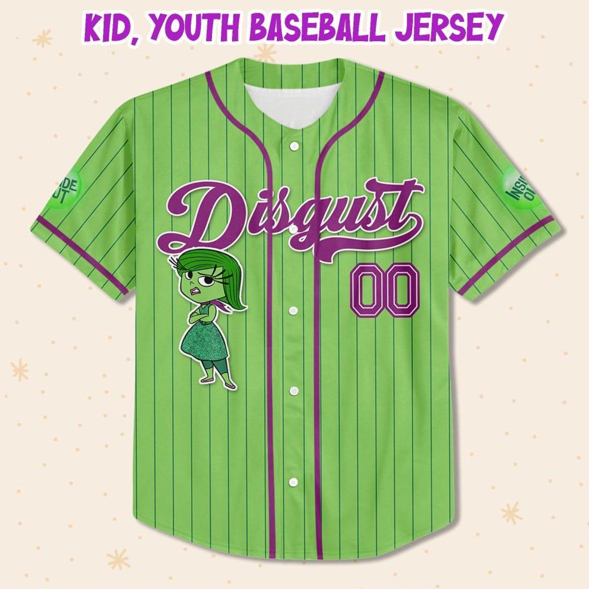 Custom Disney Inside Out Disgust Simple Green Baseball Jersey 2