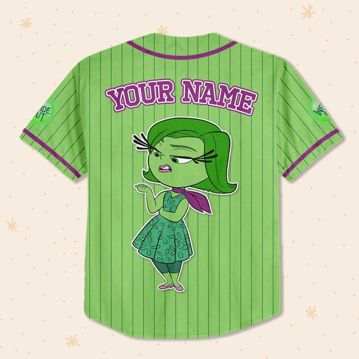 Custom Disney Inside Out Disgust Simple Green Baseball Jersey 3