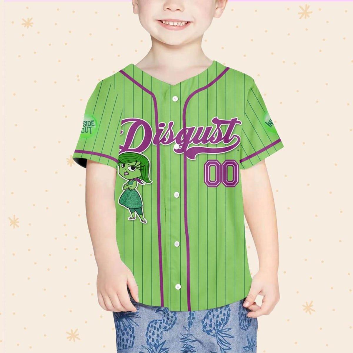 Custom Disney Inside Out Disgust Simple Green Baseball Jersey 4