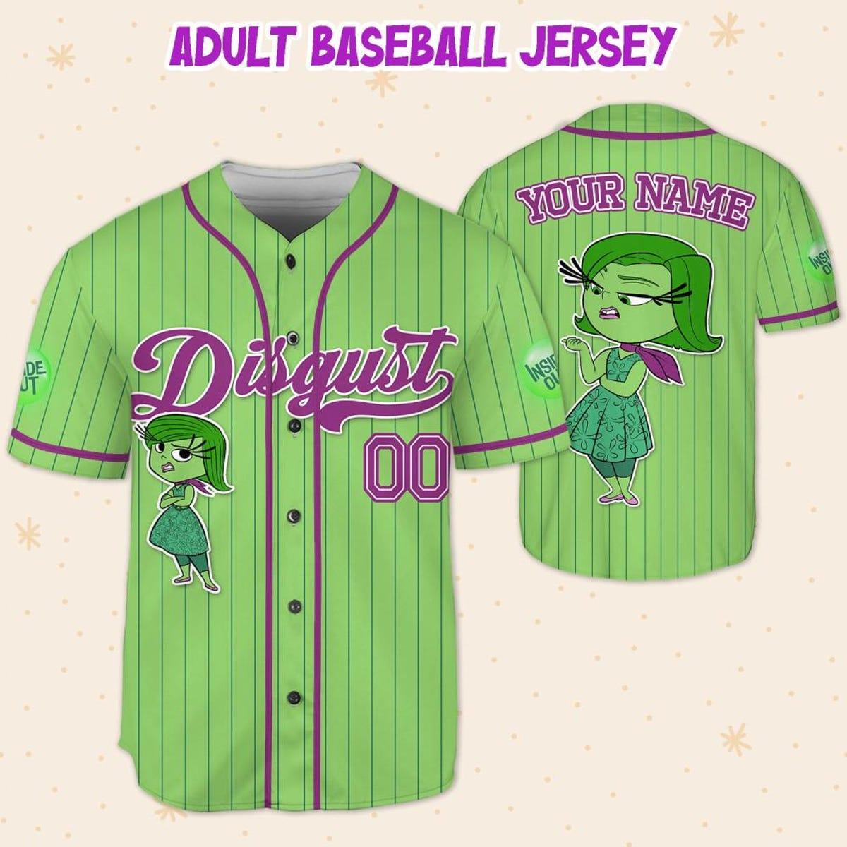 Custom Disney Inside Out Disgust Simple Green Baseball Jersey 5