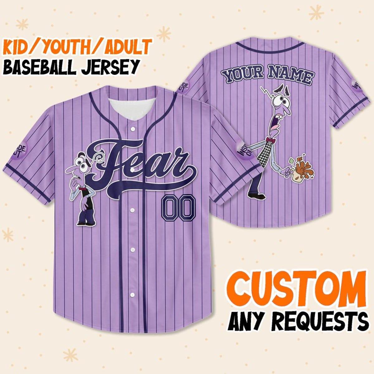 Custom Disney Inside Out Fear Simple Purple Baseball Jersey 1