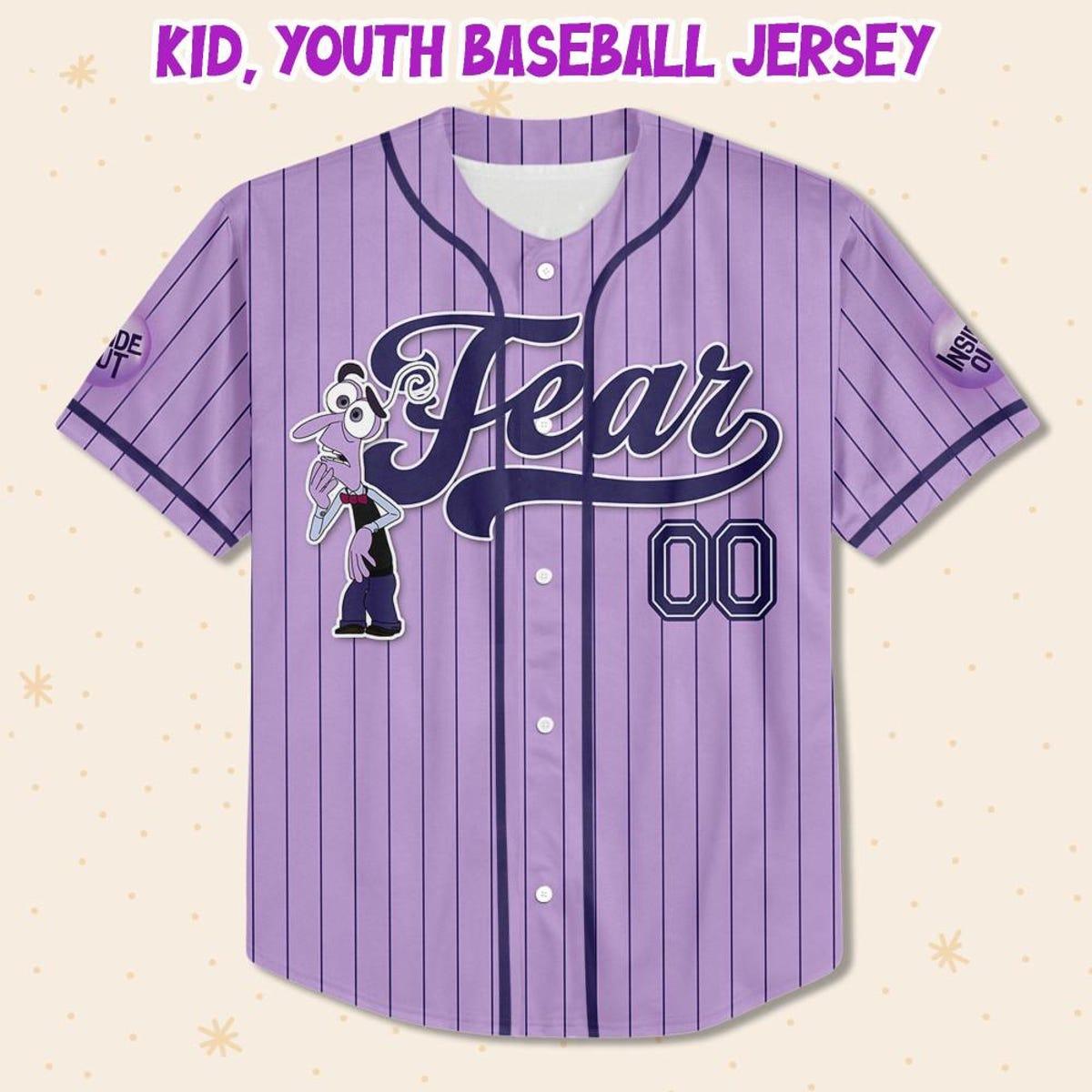 Custom Disney Inside Out Fear Simple Purple Baseball Jersey 2