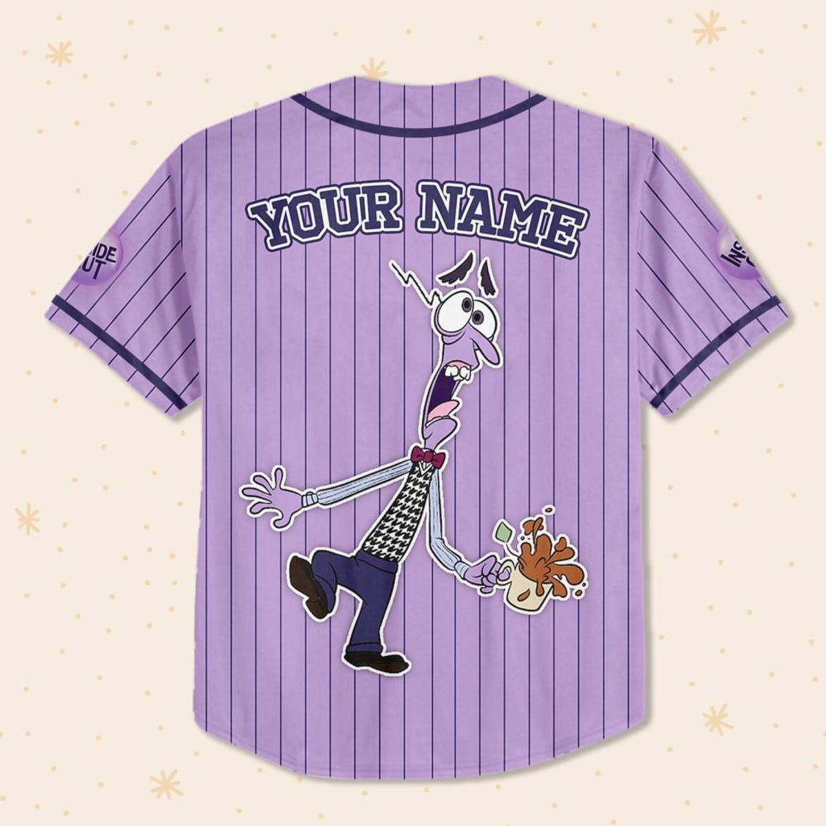 Custom Disney Inside Out Fear Simple Purple Baseball Jersey 3